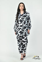 Black & White Abstract Satin Co-Ord Set