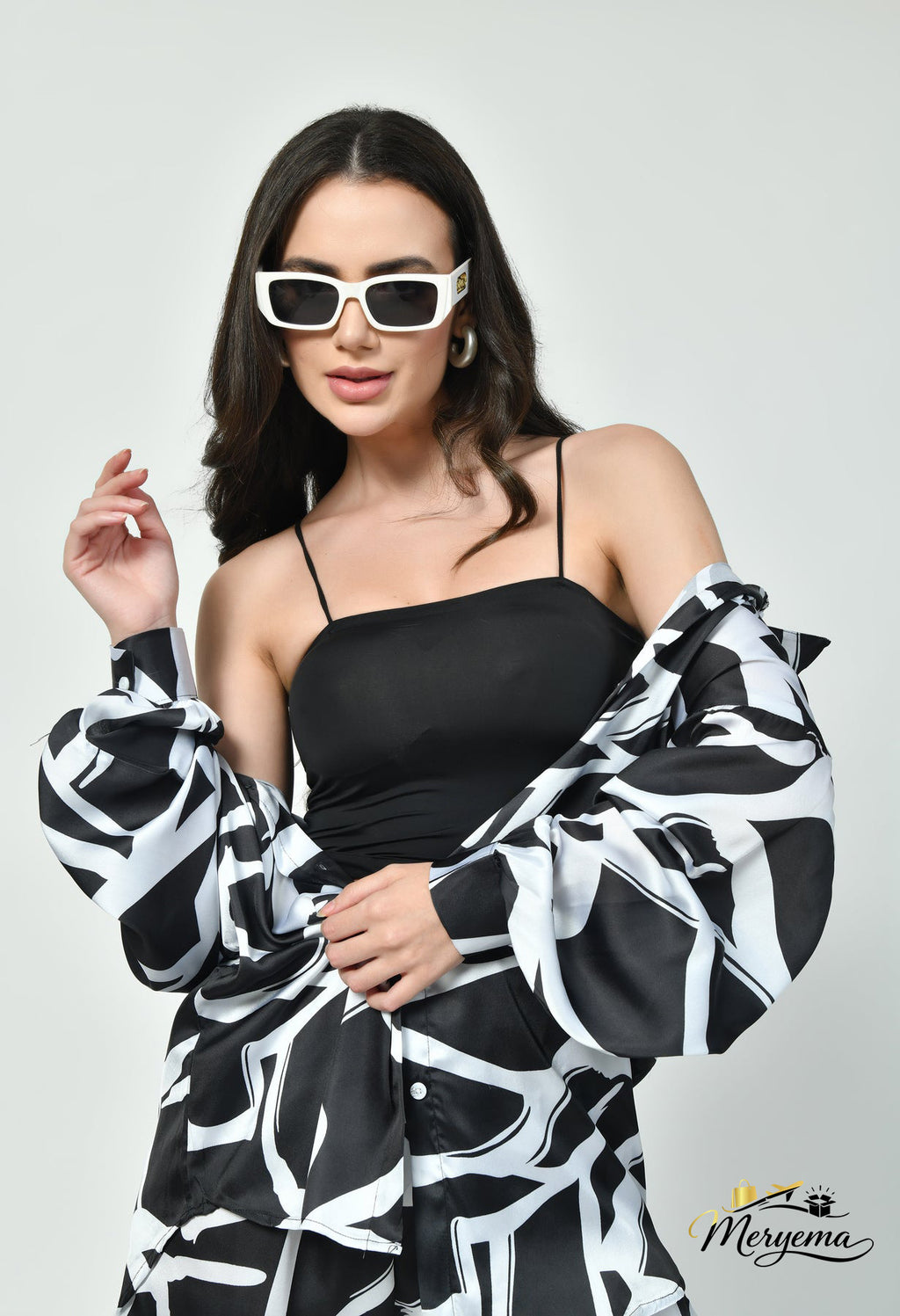 Black & White Abstract Satin Co-Ord Set