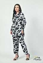 Black & White Abstract Satin Co-Ord Set