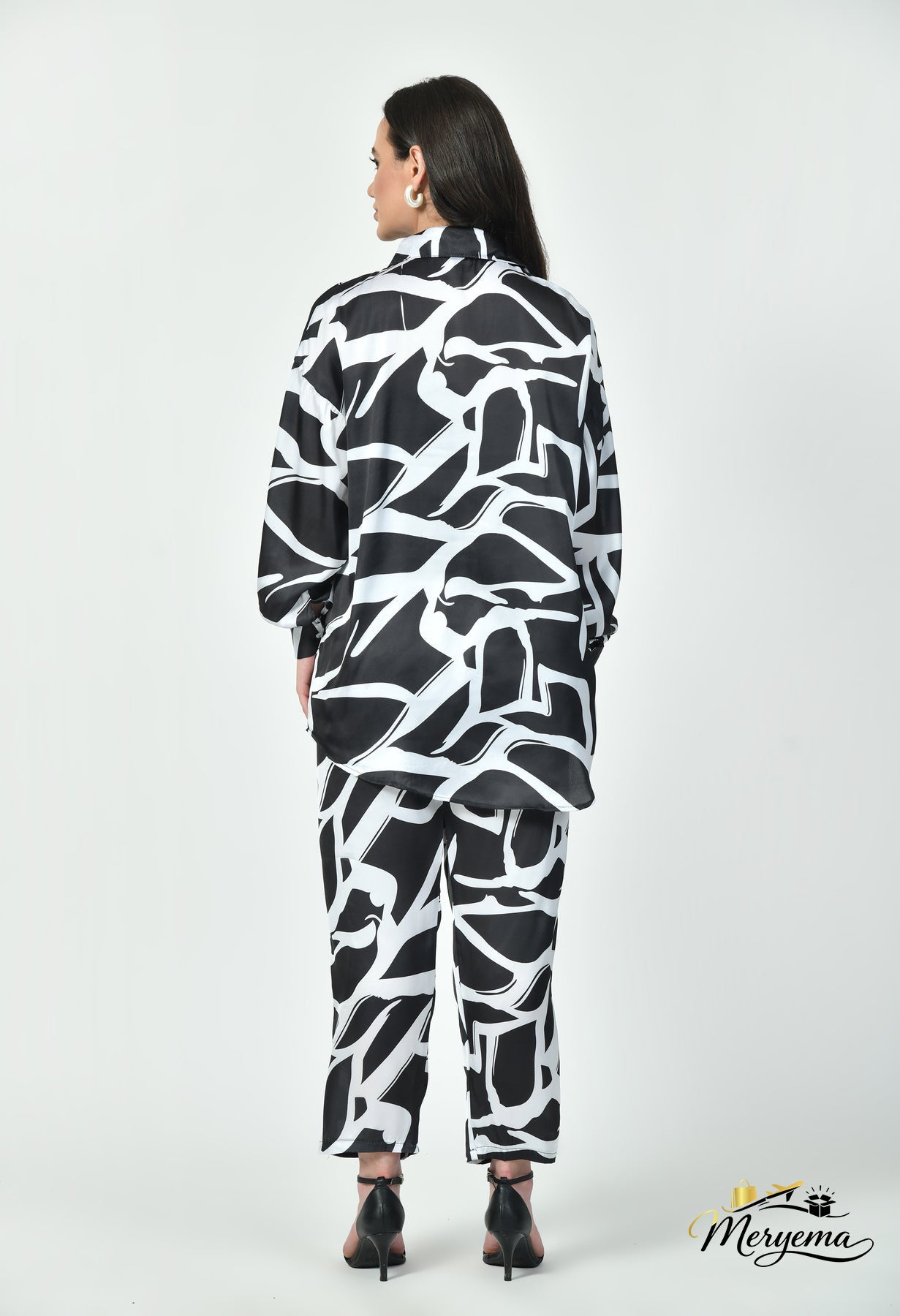 Black & White Abstract Satin Co-Ord Set