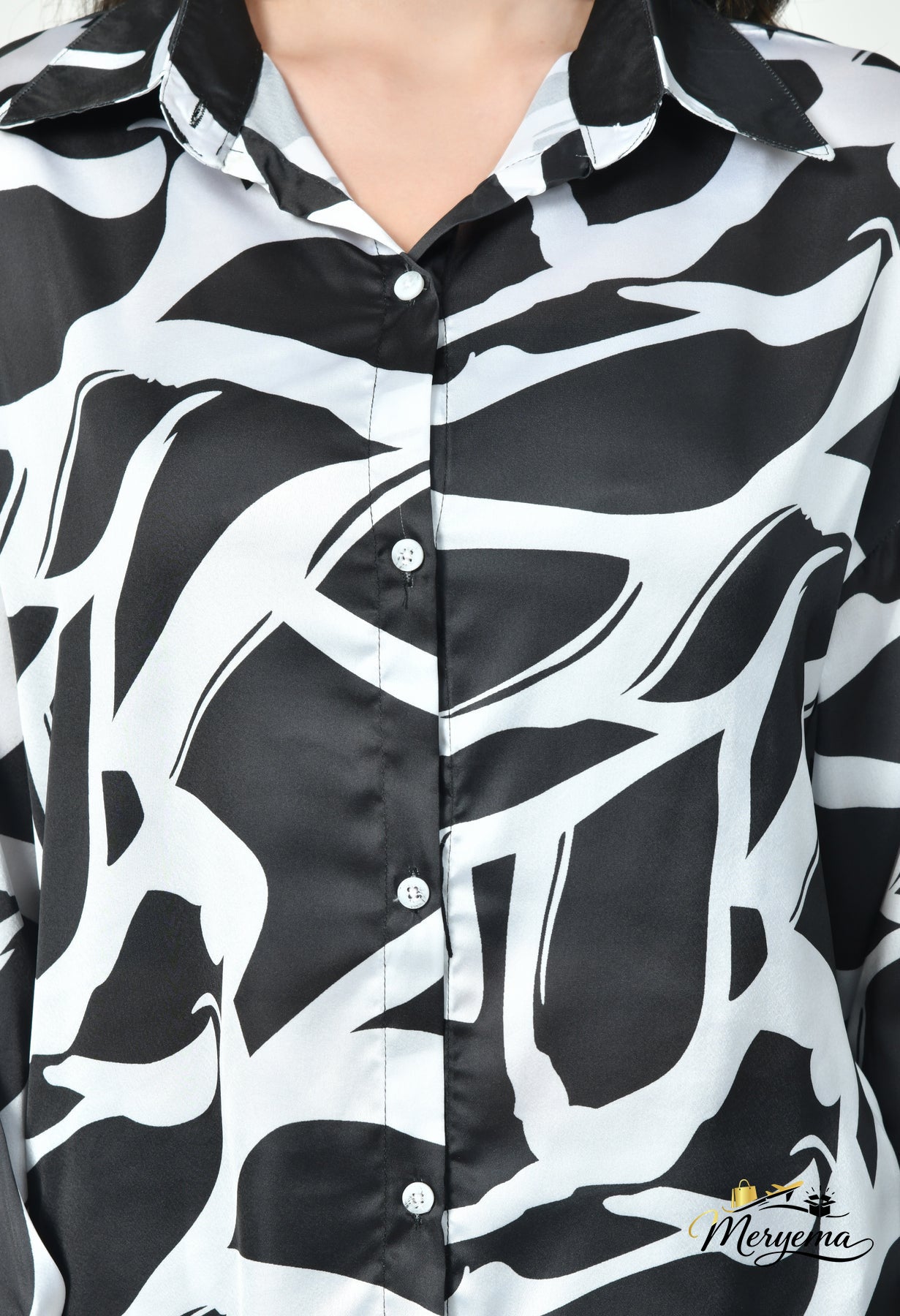Black & White Abstract Satin Co-Ord Set